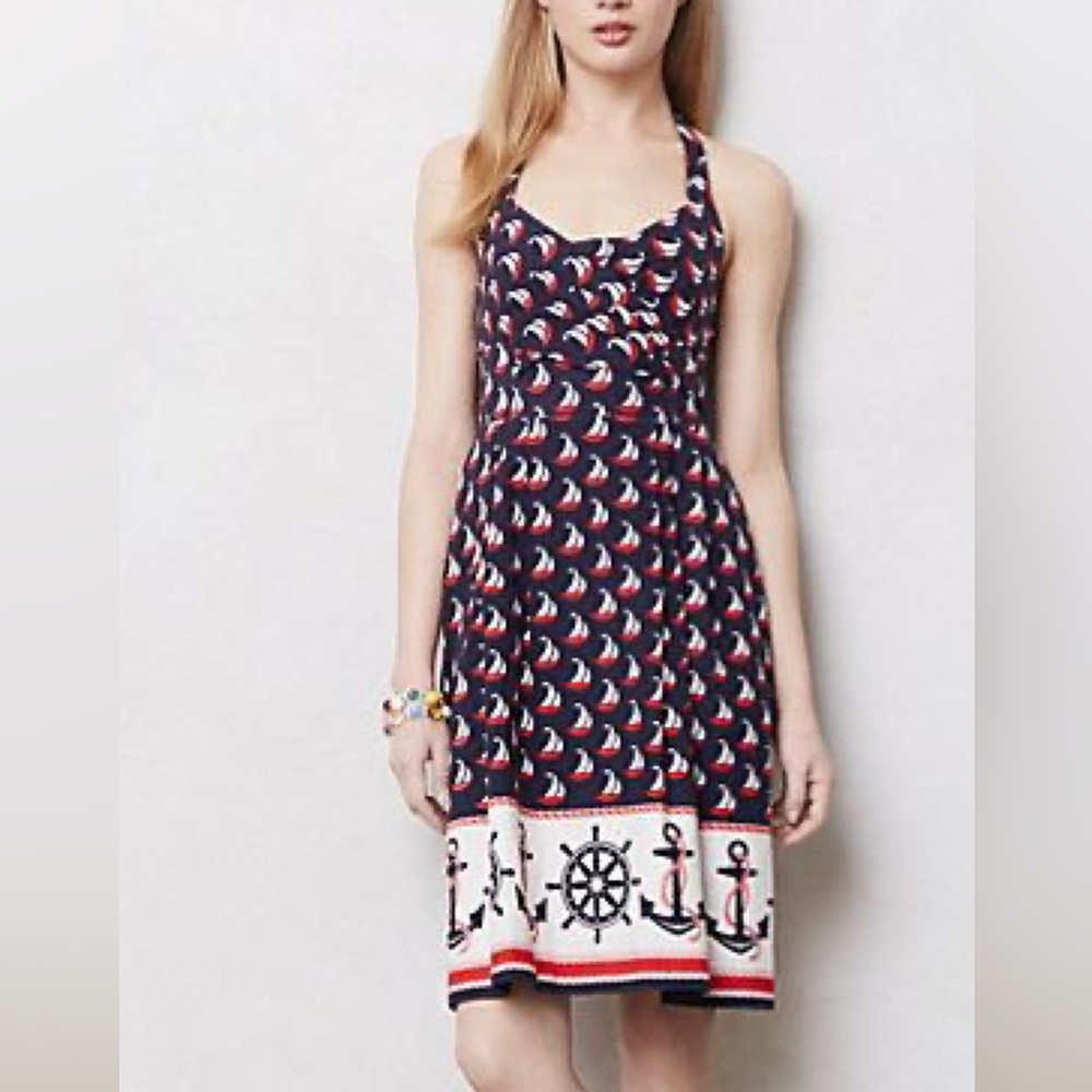 Anthropologie halter tie-neck nautical dress. Size 4